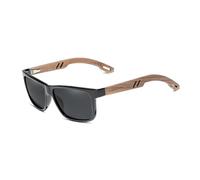 KINGSEVEN Diseño de la marca TR90 + madera nogal gafas de sol hechas a mano hombres polarizados accesorios gafas de sol bisagra reforzada, negro y gris, 56