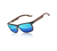 KINGSEVEN Gafas de Sol Cuadradas Polarizadas para Hombre, Gafas de Sol Vintage con Espejo de Marco de Madera de Cebra para Conducir W5508 (Azul)