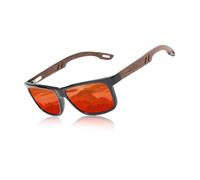 KINGSEVEN Gafas de Sol Cuadradas Polarizadas para Hombre, Gafas de Sol Vintage con Espejo de Marco de Madera de Cebra para Conducir W5508 (Rojo)