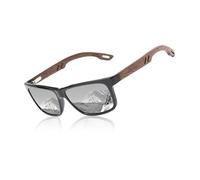 KINGSEVEN Gafas de Sol Cuadradas Polarizadas para Hombre, Gafas de Sol Vintage con Espejo de Marco de Madera de Cebra para Conducir W5508 (Plata)