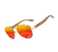 KINGSEVEN Gafas de Sol de Madera Hechas a Mano, Gafas Polarizadas para Mujer, Protección UV400 Gafas de Espejo Patillas de Madera Z5518 (Naranja)
