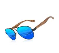 KINGSEVEN Gafas de Sol de Madera Hechas a Mano, Gafas Polarizadas para Mujer, Protección UV400 Gafas de Espejo Patillas de Madera Z5518 (Azul)