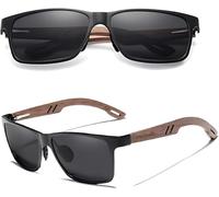KINGSEVEN Gafas de sol de madera para hombre y mujer, unisex, hechas a mano, polarizadas con patillas de madera de nogal, protección UV400, cristales de espejo modernos, color negro, naranja