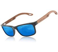 KINGSEVEN Gafas de sol de madera para hombre y mujer, unisex, hechas a mano, polarizadas con patillas de madera de nogal, protección UV400, cristales de espejo modernos, color azul, azul