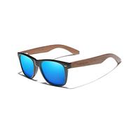 KINGSEVEN Gafas de Sol de Madera Polarizadas para Hombres y Mujeres Retro Vintage Lentes Espejadas Marco de Madera de Nogal W5777 (Azul)