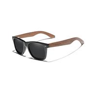 KINGSEVEN Gafas de Sol de Madera Polarizadas para Hombres y Mujeres Retro Vintage Lentes Espejadas Marco de Madera de Nogal W5777 (Negro)