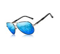 KINGSEVEN - Gafas de Sol Polarizadas Clásicas de Aviador Militar para Hombre, Estilo Retro Vintage con Bloqueo UV K725 (Azul/Gris)