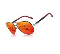 KINGSEVEN - Gafas de Sol Polarizadas Clásicas de Aviador Militar para Hombre, Estilo Retro Vintage con Bloqueo UV K725 (Rojo/Plata)