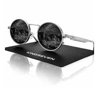 KINGSEVEN Gafas de sol polarizadas redondas de alta calidad para hombre y mujer, estilo retro, estilo hippie, steampunk, con marco de metal gris
