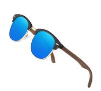 KINGSEVEN - Gafas de sol polarizadas semi sin montura de madera para mujer, diseño clásico, retro, vintage N5516 (Blue)
