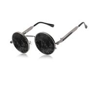 KINGSEVEN Gafas de sol redondas para hombre, polarizadas, clásicas, retro, góticas, steampunk, redondas, con protección UV AT3, Pistola Gris, 47