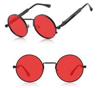 KINGSEVEN Gafas de Sol Rojas - Estilo Retro y Steampunk Unisex con Marco de Metal y Lentes Polarizadas