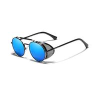 KINGSEVEN Gafas de sol Steampunk redondas retro genuinas hombres retro mujeres gafas de sol gafas de sol gafas de sol gafas de sol gafas de viaje vintage gafas de sol gafas de sol 755, negro azul, 59
