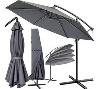 Kingsleeve Sombrilla de Jardín 330cm UV80 Inclinable Antracita | Manivela, Funda Protectora, Aluminio, Poliéster Impermeable, Base Cruz, Estabilizador Viento, Jardín, Terraza, Balcón