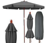 Kingsleeve® Sombrilla de Jardín Madera Ø 330cm Protección UV80+ Parasol Terraza Balcón Antracita