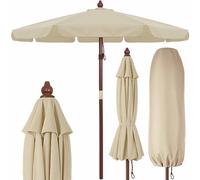 Kingsleeve® Sombrilla de Jardín Madera Ø 330cm Protección UV80+ Parasol Terraza Balcón Crema