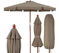 Kingsleeve® Sombrilla de Jardín Madera Ø 330cm Protección UV80+ Parasol Terraza Balcón Topo