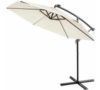 Kingsleeve® Sombrilla de Jardín Parasol Crema 350cm Manivela Luces LED Protección UV80+ Funda Protectora Funcional