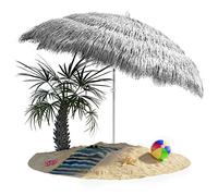 Kingsleeve Sombrilla de Playa Jardín Ø 160cm Protección UV30+ Hawaii Parasol Exterior Inclinable Rafia Hawaiano Gris claro
