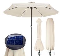 Kingsleeve® Sombrilla LED 330cm Redonda Manivela Mástil Aluminio Protección UV 80+ Parasol Solar Jardín Balcón Terraza Repelente al Agua Cubierta Protectora Crema