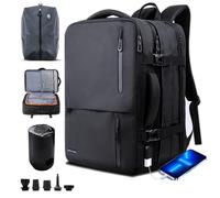 KINGSLONG Mochila de equipaje de mano al vacío, 46 l, portátil de 19 pulgadas, para hombre y mujer, equipaje de mano, avión, extensible, impermeable, con puerto de carga USB y bolsa de vacío de 20 L y