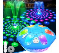 KingSom 2026 Última Fuente Flotante Piscina con iluminación LED Alta y Baja, Fuente de Piscina Recargable con Botón, 2 Modos de Chorro y 12 Modos de Luz,Impermeable IP68 Fuente para Piscinas con Ancla