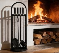 Kingson - Juego de 5 accesorios para chimenea, kit completo de herramientas para chimenea con quemador de leña, para un mantenimiento eficiente del hogar, negro, 22x16x66cm