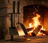 Kingson Juego de herramientas para chimenea de 3 piezas que incluye cepillo, pala y soporte, 16 x 16 x 35,5 cm, accesorios para quemador de leña, juego completo de compañero para chimenea, color negro