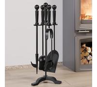 Kingson Moderno juego de herramientas para chimenea de hierro fundido, cepillo, pala, póquer y pinzas, 19,5 x 17 x 46 cm, accesorios elegantes para quemador de leña y juego de compañero de chimenea