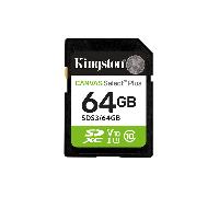 Kingston Tarjeta de Memoria SD Canvas Select Plus 64GB SDXC Gen3 100MB/s C10 UHS-I U1 V10-SDS3/64GB
