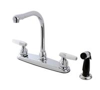 Kingston Brass FB751 - Grifo de cocina con boquilla central (7.0 in, alcance americana, 8.0 in, con pulverizador blanco, cromo pulido)