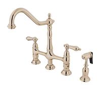 Kingston Brass KS1276ALBS Grifo de Cocina de Puente con pulverizador de latón, 0 V, Níquel Pulido, 8-9/16 inch in Spout Reach