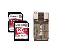 Kingston Canvas React Plus V60 UHS-II - Tarjeta de memoria SD de 128 GB con velocidad de lectura de 280 MB por segundo (paquete de 2) con lector de tarjetas (3 artículos)