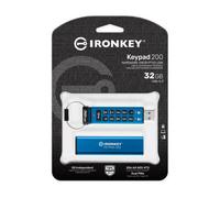 Kingston Ironkey Keypad 200 32GB Unidad Flash USB Cifrada | Teclado Alfanumérico | Acceso Multi-Pin | XTS-AES 256-bit | FIPS 140-3 Nivel 3 Certificado (Pendiente) | IKKP200/32GB, Azul