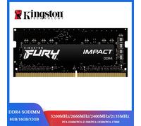 Kingston-memoria RAM FURY Impact DDR4, 32, 16, 8GB, 3200MHz, 2400, 2666MHz, SODIMM, 260Pin, SODIMM, PC4-19200, 21300, 25600, DDR4, Notebook