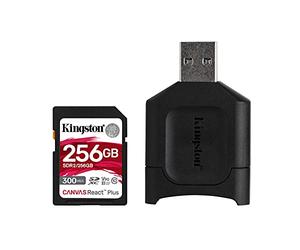 Kingston MLPR2/256 GB Tarjeta SD + Lector de Tarjeta (256 GB SDXC React Plus SDR2 + MLP Lector SD)