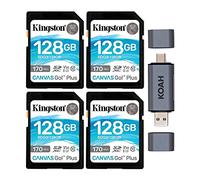 Kingston Tarjeta de memoria de lectura SDXC Canvas Go Plus de 128 GB, 170 MB/s (SDG3/128 GB, paquete de 4) con lector de tarjetas SD 2 en 1 (5 artículos)