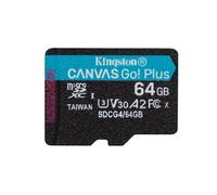 Micro sd kingston 64gb microsdxc canvas go! plus gen4 a2 u3 v30 + adaptador