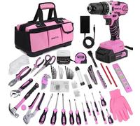 KingTool Juego de herramientas de 267 piezas, juego de herramientas rosa con taladro eléctrico rosa sin varilla de 21 V, kit de herramientas para mujeres con bolsa de almacenamiento de herramientas