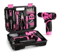 KingTool Kit de herramientas rosa de 156 piezas, taladro inalámbrico de 8 V