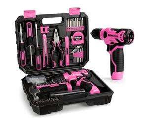 KingTool Kit de herramientas rosa de 156 piezas, taladro inalámbrico de 8 V