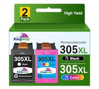 KINGWAY 305XL Cartuchos de Tinta para HP 305, Color Negro y remanufacturado para HP DeskJet 2700 2710 2720 2722 Plus 4100 4120 4130 Envy 6000 6010 6020 6030 6032 6400 6430 6432