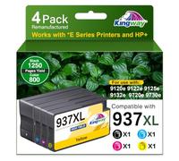 KINGWAY 937XL Cartuchos de Tinta Paquete de 4, Remanufacturados para HP 937 937e, CMYK Compatible para HP OfficeJet Pro 9120e 9130e 9720e 9730e 9125e 9135e 9122e 9132e 9110b 9117b 9120b 9130b