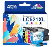 KINGWAY LC521 LC521VAL Cartuchos de impresora compatibles con Brother LC 521 Multipack Cartuchos para Brother DCP-J1310DW DCP-J1360DW DCP-J1460DW DCP-J1313DW DCP-J1260W J1310DW J1360DW J1460DW (4