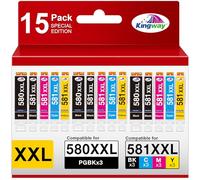 KINGWAY PGI-580 CLI-581 XXL Cartuchos de Impresora Compatibles con Canon 580XXL 581XXL Cartuchos Multipack para Pixma TS6350 TS705 TS8350 TS8352 TS9550 TS6351 TS8351 TR8550 TR7550 TS9150 TS9551C 15P