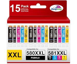 KINGWAY PGI-580 CLI-581 XXL Cartuchos de Impresora Compatibles con Canon 580XXL 581XXL Cartuchos Multipack para Pixma TS6350 TS705 TS8350 TS8352 TS9550 TS6351 TS8351 TR8550 TR7550 TS9150 TS9551C 15P