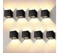 Kingwei 8 Pcs Aplique Pared Exterior/Interior 12W Lampara de pared Interior Blanco Cálido 3000K Arriba y Abajo Ángulo Ajustable Aplique de Pared Impermeable IP65 Aplique Pared Negro LED