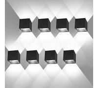 Kingwei 8 Pezzi 12W Lampada da parete Nero 6000K Bianco Freddo Applique da Parete Esterno/Interno Impermeabile IP65 Applique da Esterno in Alluminio su e Giù Regolabile Applique da Parete