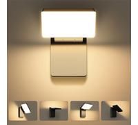 Kingwen 40W LED Aplique Exterior Pared 180 ° Pliegue Rotación 360 °IP65 Impermeable 3000K Lámpara Pared Warm White, Iluminación multiángulo, Adecuado Jardine/Pasillo/Balcone Apliques Parede Negra