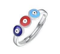 KINGWHYTE Anillo de mal de ojo para mujer, de plata de ley 925, anillo abierto ajustable, anillo de protección de la suerte, joyería de regalo para niñas